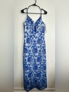 Chi Chi London Blue Floral Lace Maxi Dress